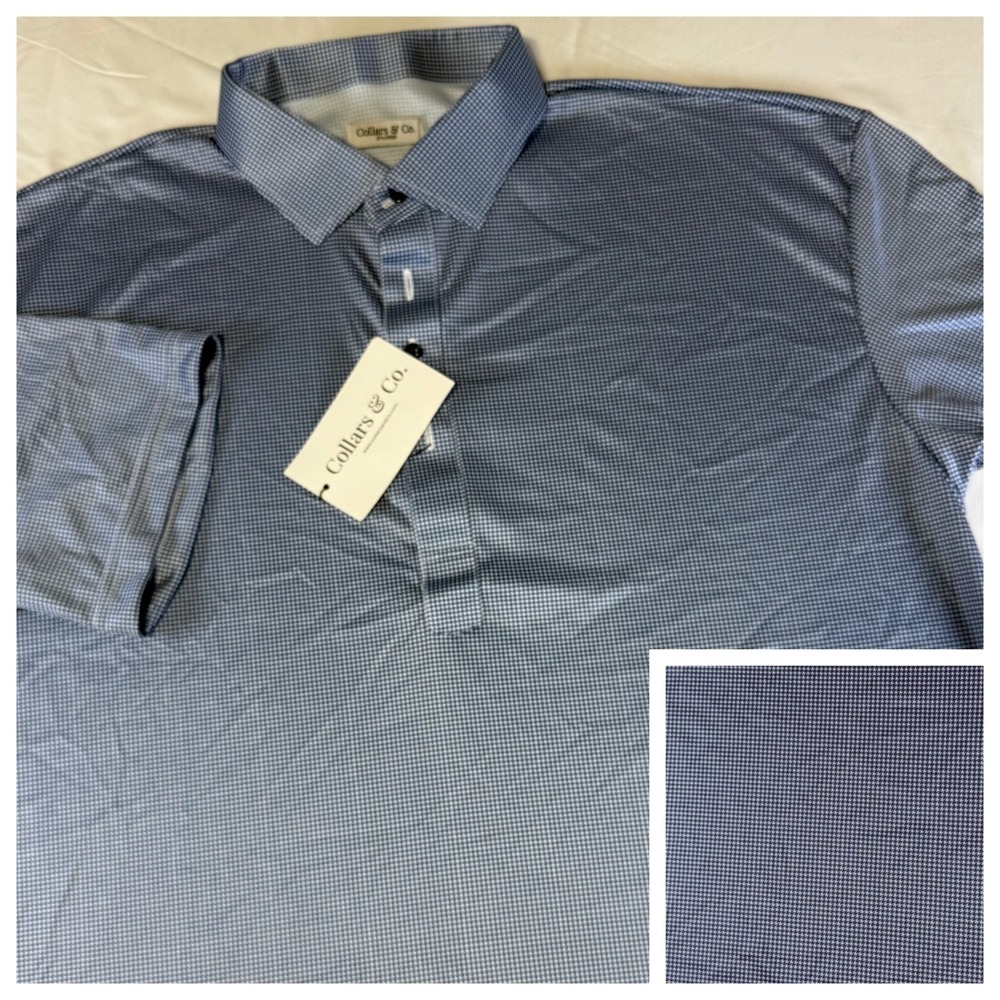 NWT Collars & Co Dress Collar Polo‎ Shirt Performance Houndstooth Men's Size 2XL
